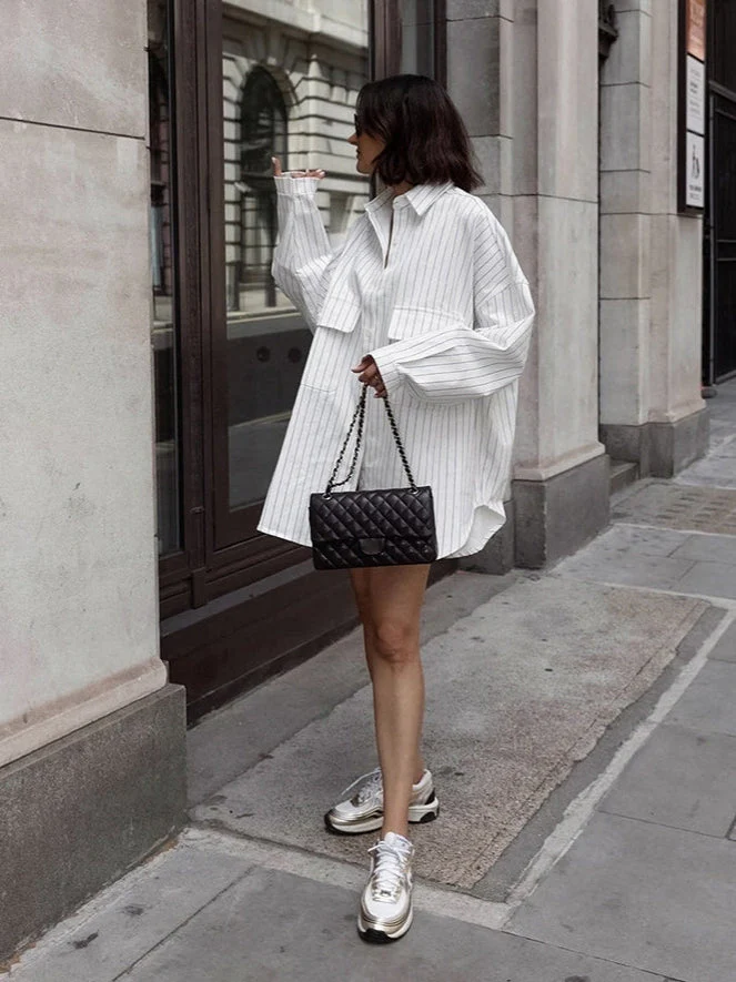 Striped Collared Oversized Shirt Blouse - Image 5