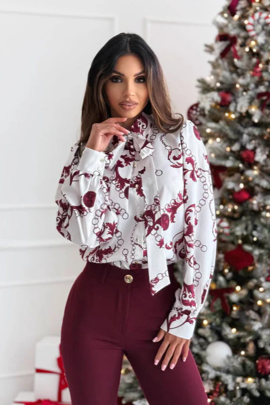 Printed Bow Tie Long Sleeve Blouse - Image 3