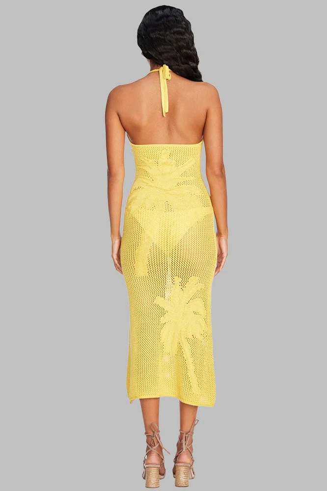 Textured Hollow Low Neck Bodycon Boho Dress - Image 2