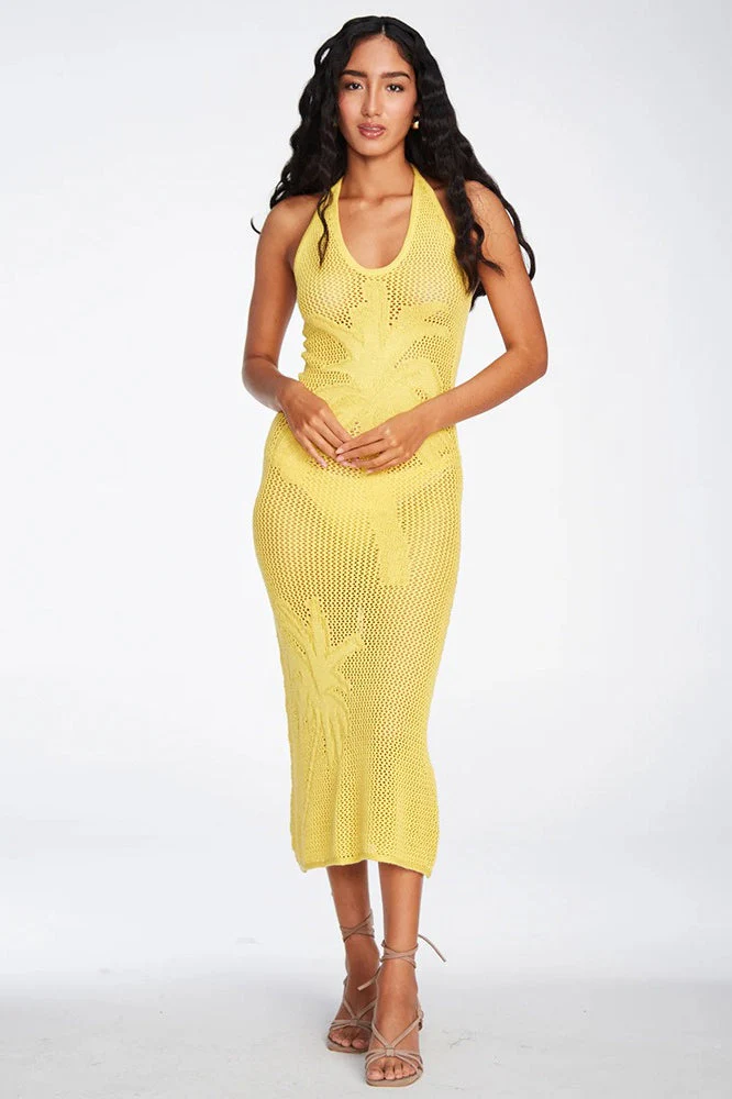 Textured Hollow Low Neck Bodycon Boho Dress - Image 3
