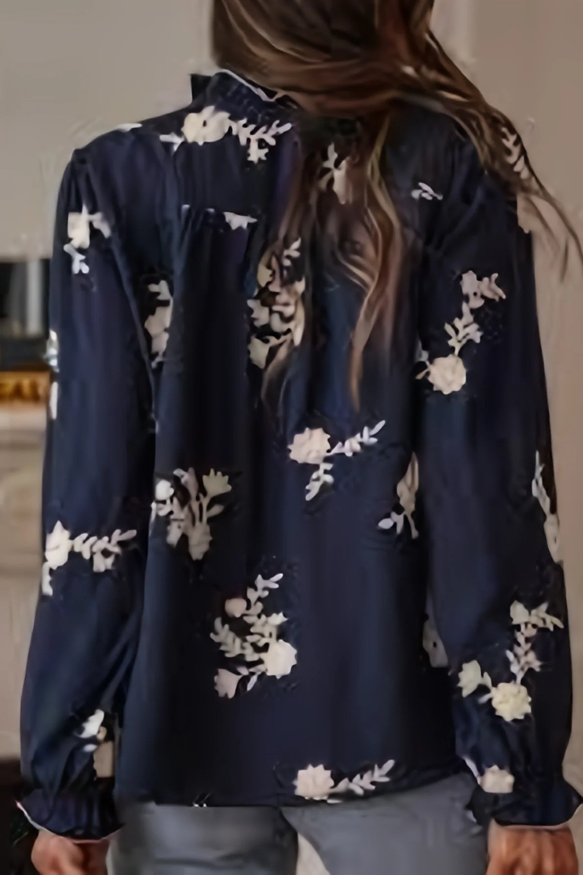 Long Sleeve Printed Lantern Sleeve Blouse - Image 6