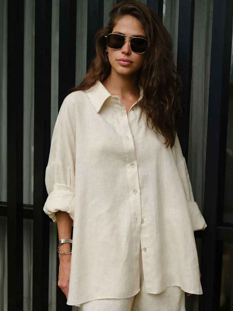 Long Sleeve Shirt Shorts Set Blouse - Image 16
