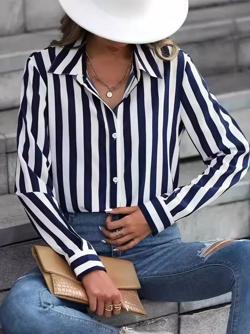 Blue Striped Casual Blouse - Image 2