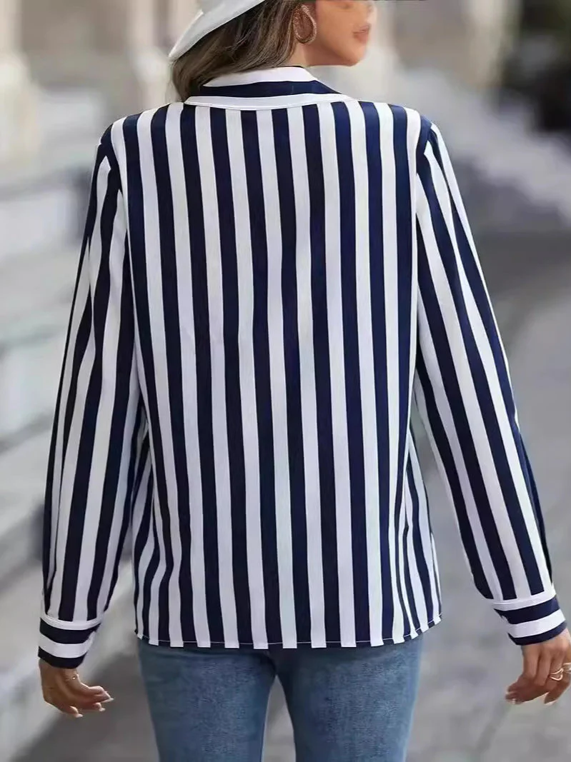 Blue Striped Casual Blouse - Image 3