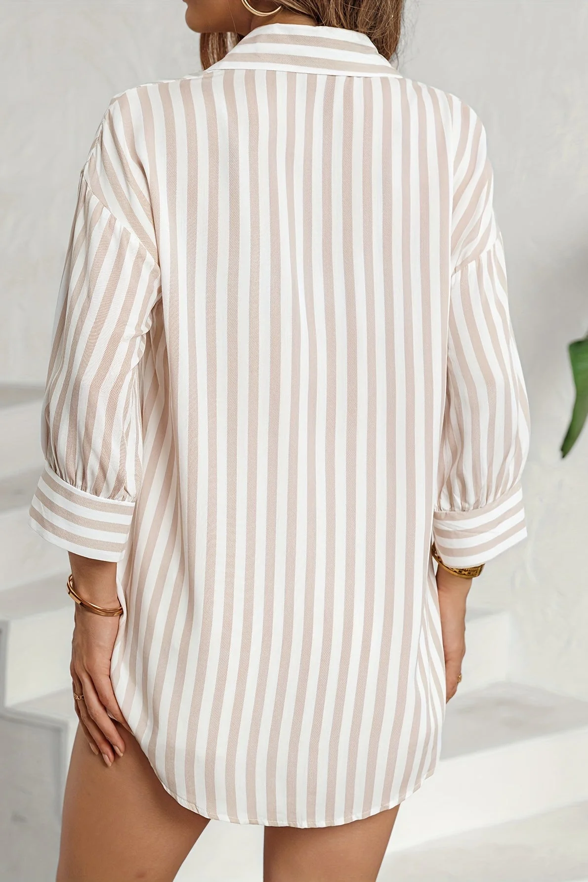 Striped Long Sleeve Pocket Button-Down Blouse - Image 5