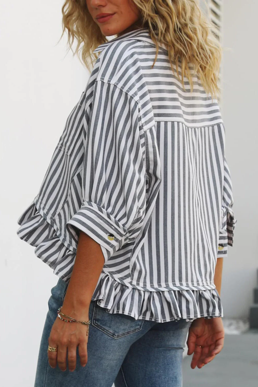 Striped Loose Fit Lace Hem Blouse - Image 5