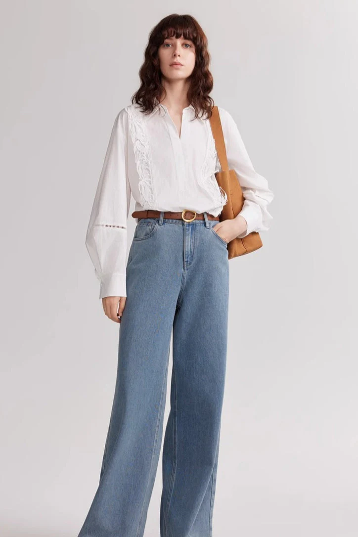 French Style White Lace Embroidered Loose Blouse - Image 2