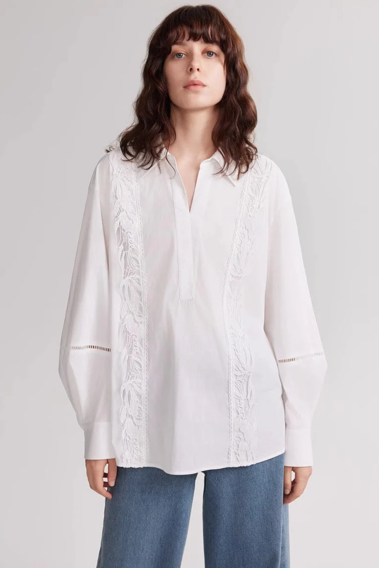 French Style White Lace Embroidered Loose Blouse - Image 4