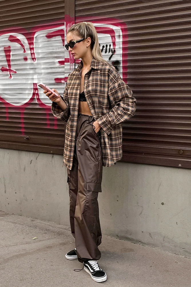 Vintage Plaid Longline Loose Fit Blouse - Image 2