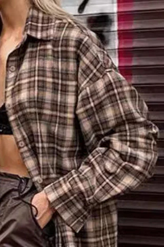 Vintage Plaid Longline Loose Fit Blouse - Image 5