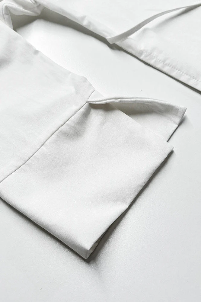 White Long Sleeve Tie Front Linen Blouse - Image 6