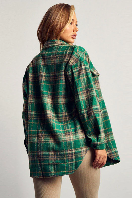 Wool Blend Polo Collar Button-Down Pocket Blouse - Image 3