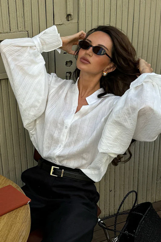 Loose Fit Lantern Sleeve Stand Collar Blouse - Image 2