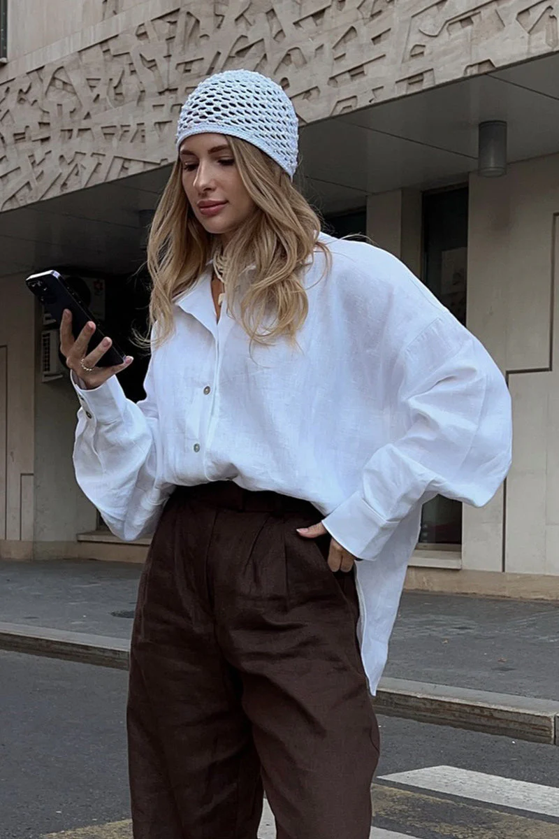 Casual Loose Fit Solid Color Blouse - Image 2