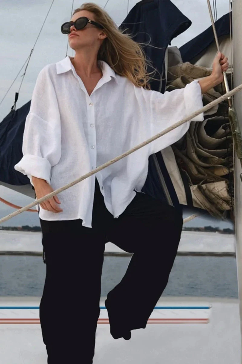 Casual Loose Fit Solid Color Blouse - Image 5