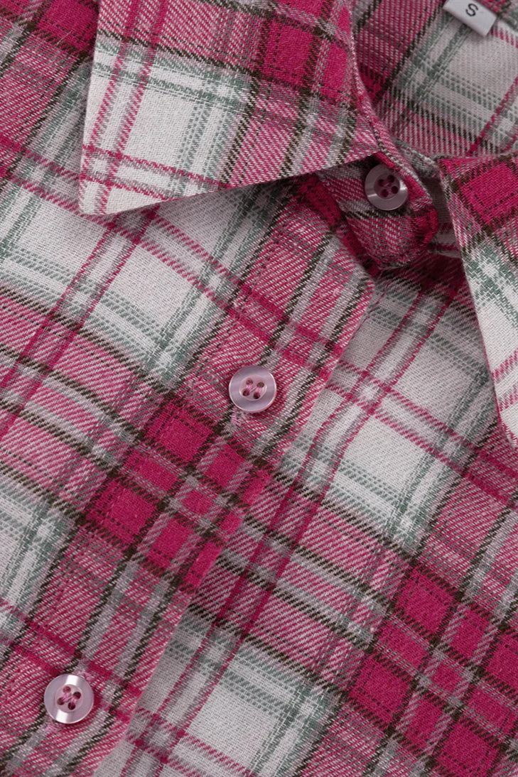 Pink Plaid Loose Fit Button-Up Blouse - Image 5