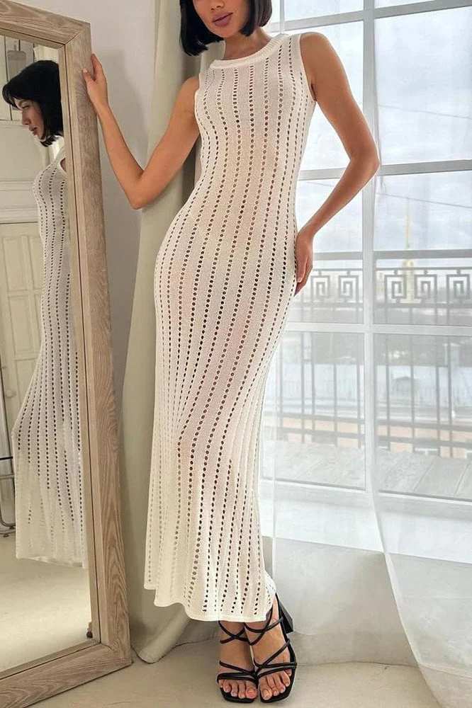Knit Hollow Sleeveless Beach Boho Dress - Image 2