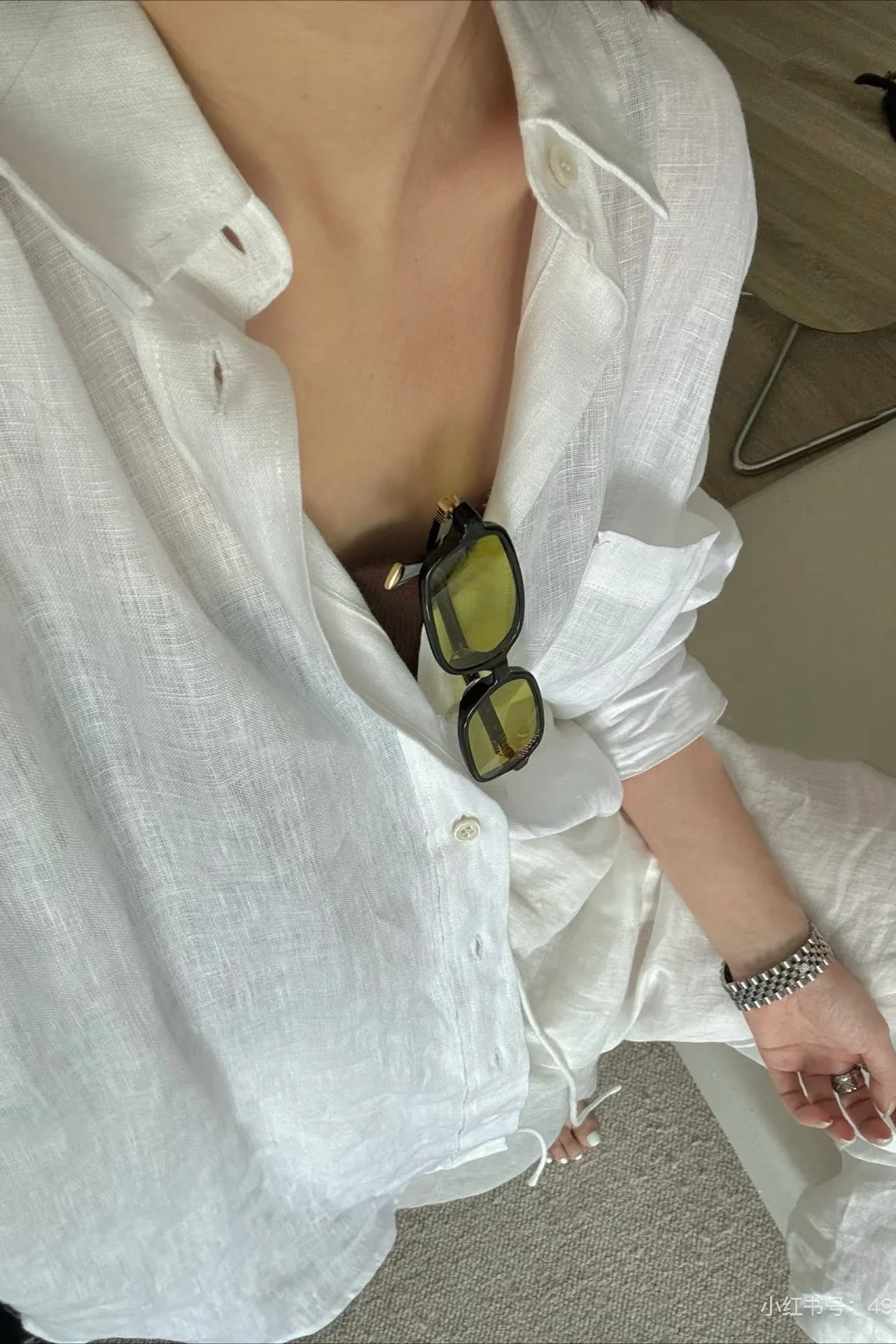 Linen Loose Fit Long Sleeve Blouse - Image 2