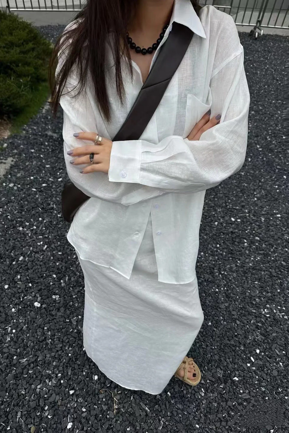 Linen Loose Fit Long Sleeve Blouse - Image 3