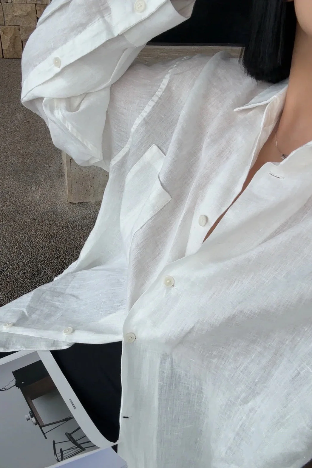 Linen Loose Fit Long Sleeve Blouse - Image 4