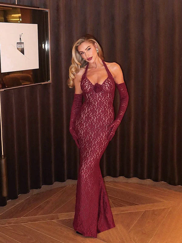 Lace Halter Neck Fitted Bodycon Party Dress - Image 3