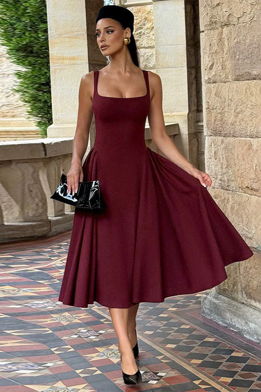 Backless Square Neck Fitted Party Dress - Image 4