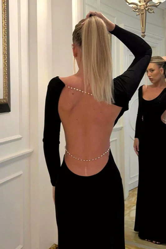 Backless Chain Long Sleeve Split Party Dress - Image 10
