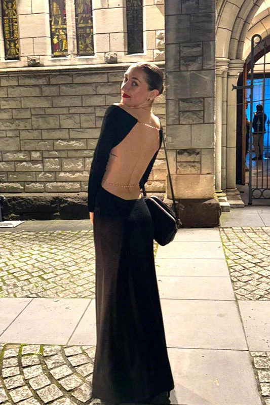 Backless Chain Long Sleeve Split Party Dress - Image 9