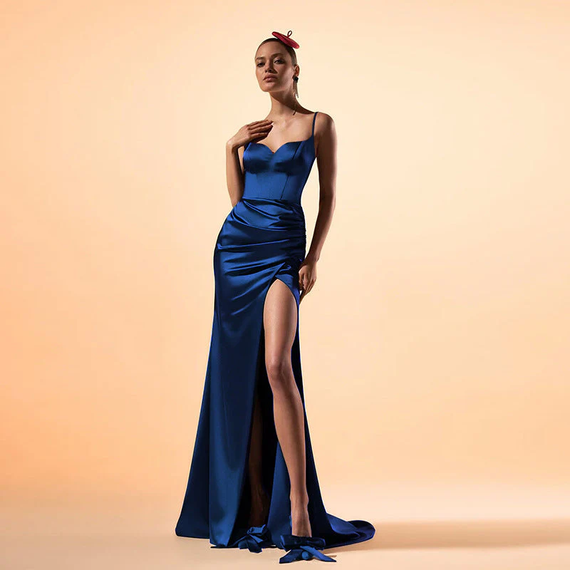 Ruched Strap Split Fitted Party Dress - Image 8