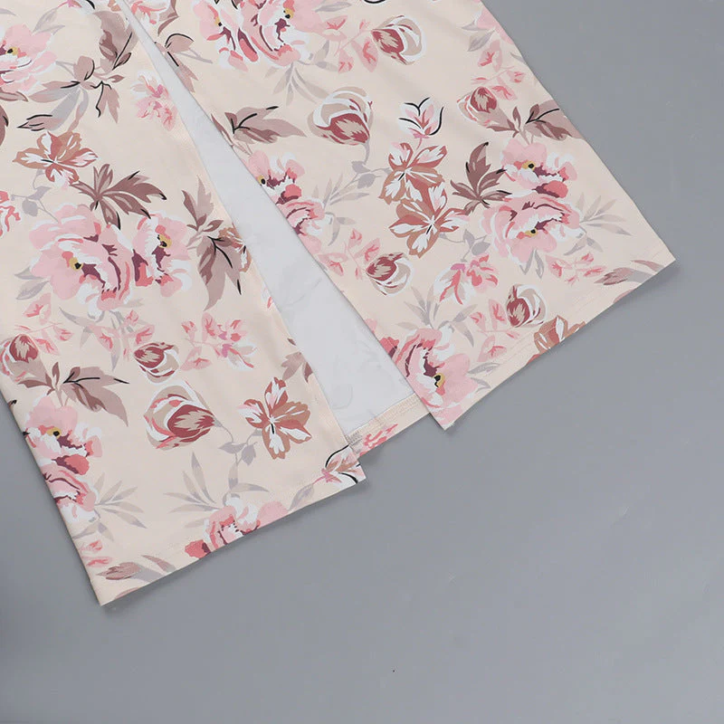 Floral Print Deep V-Neck Fitted Party Dress - Image 3