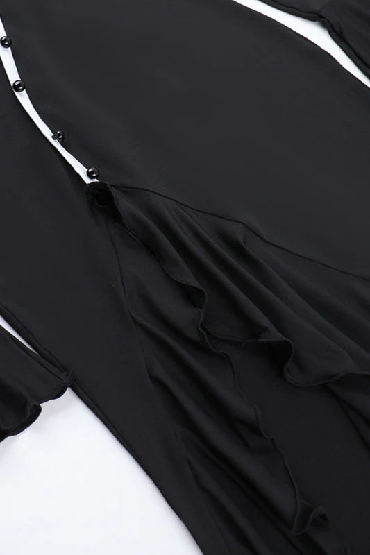 Diamond Collar Contrast Trim Ruffle Sleeve Midi Party Dress - Image 10
