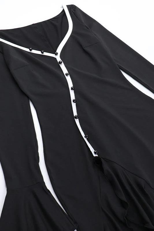 Diamond Collar Contrast Trim Ruffle Sleeve Midi Party Dress - Image 11