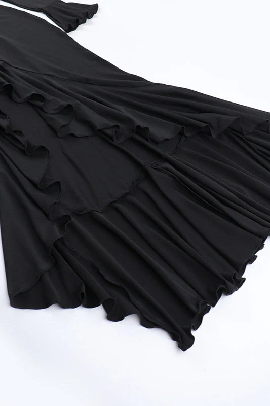 Diamond Collar Contrast Trim Ruffle Sleeve Midi Party Dress - Image 9