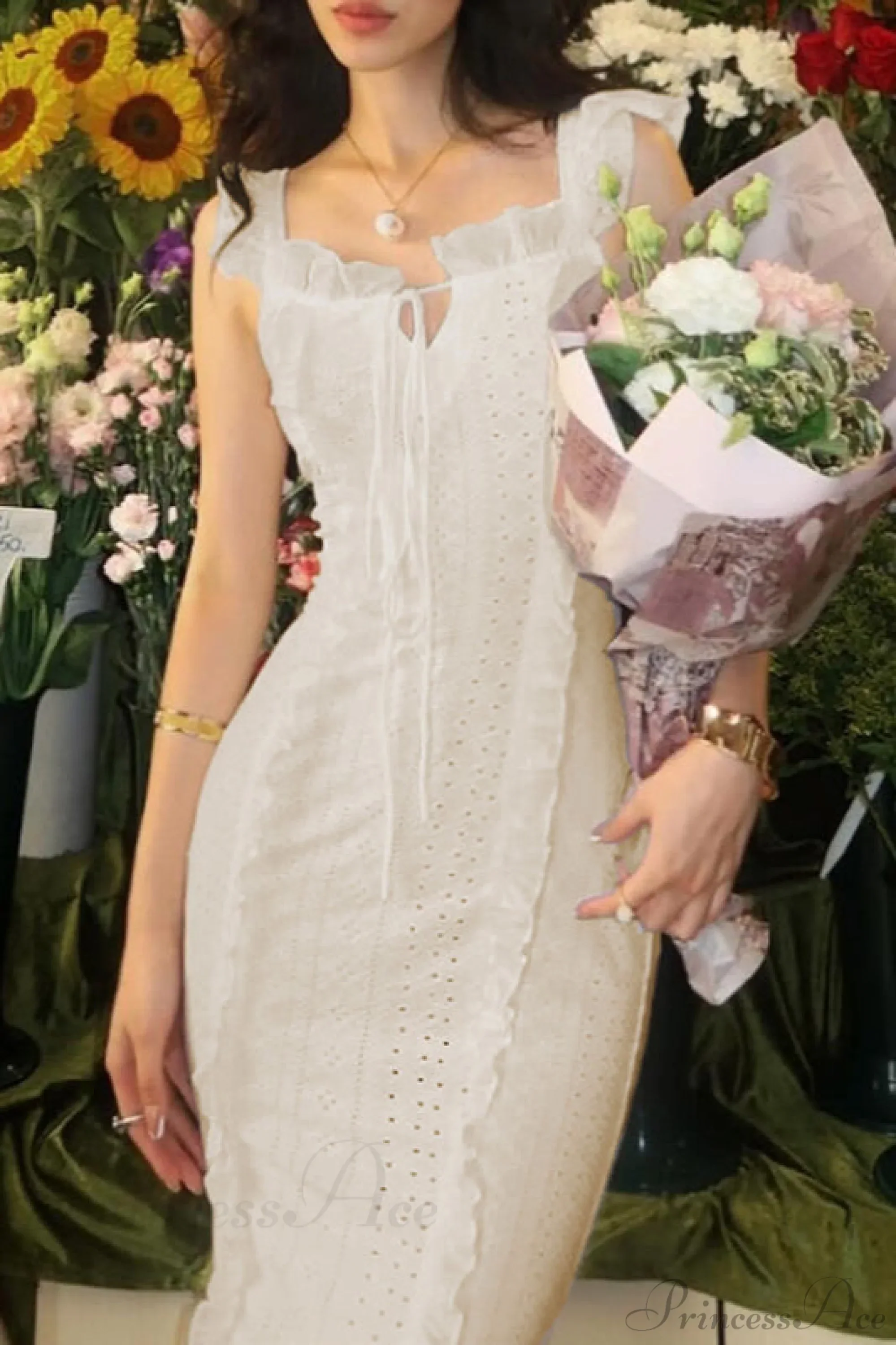 Vintage Lace Off-Shoulder Strap Party Dress - Image 9