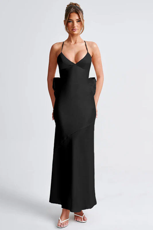 Satin Bowknot Strap Party Dress - Image 10