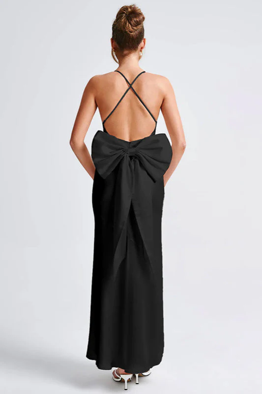 Satin Bowknot Strap Party Dress - Image 11