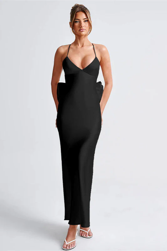 Satin Bowknot Strap Party Dress - Image 12