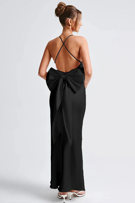 Satin Bowknot Strap Party Dress - Image 13