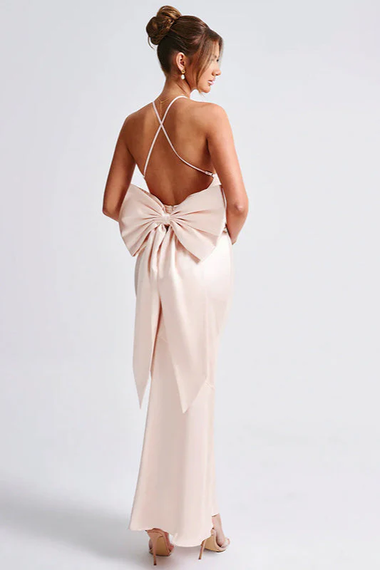 Satin Bowknot Strap Party Dress - Image 6