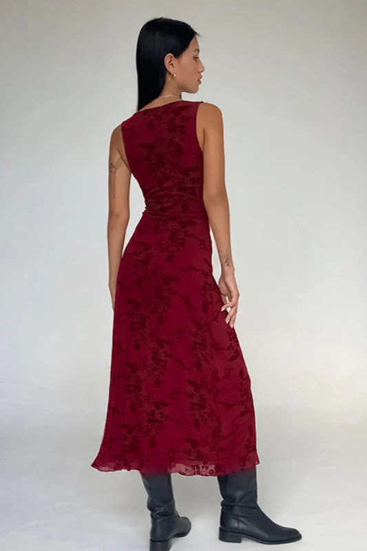 Floral Print V-Neck Sleeveless Fitted Party Dress - Image 4