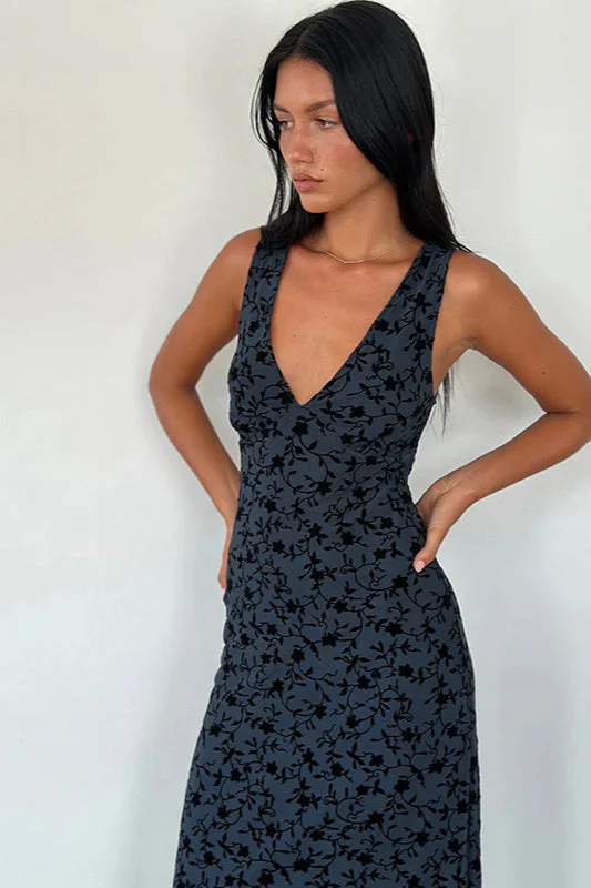 Floral Print V-Neck Sleeveless Fitted Party Dress - Image 5