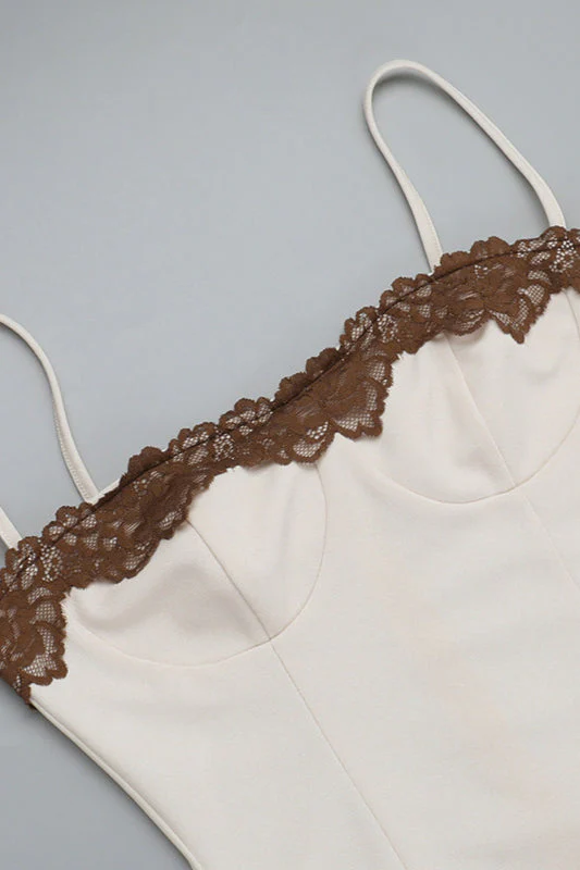 Lace Contrast Strappy Bodycon Party Dress - Image 10