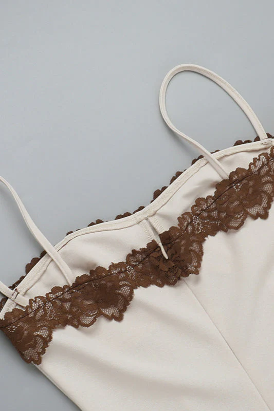 Lace Contrast Strappy Bodycon Party Dress - Image 12