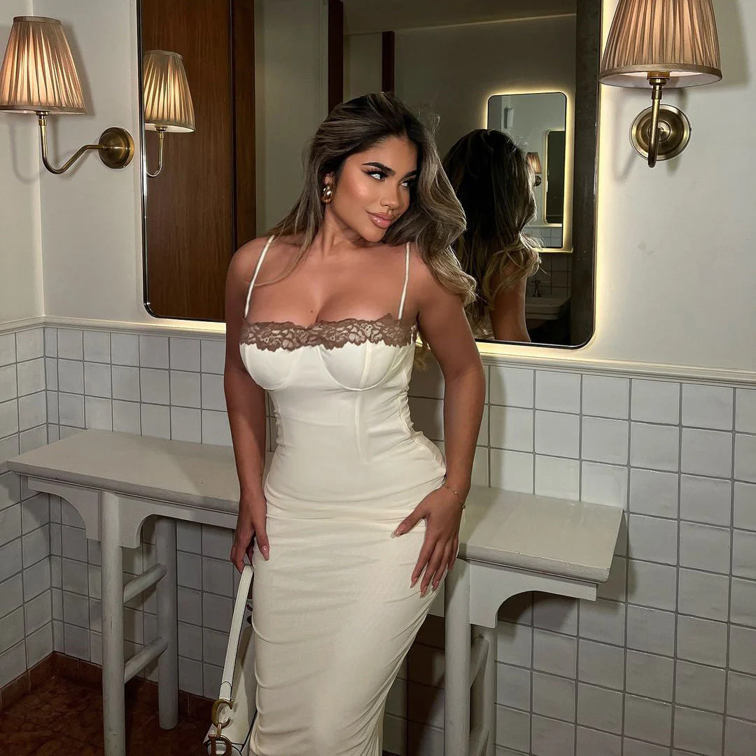 Lace Contrast Strappy Bodycon Party Dress - Image 4