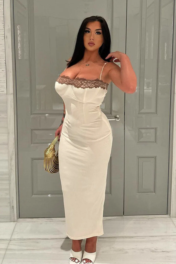 Lace Contrast Strappy Bodycon Party Dress - Image 8