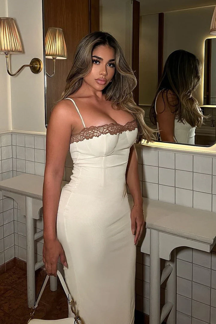 Lace Contrast Strappy Bodycon Party Dress - Image 9