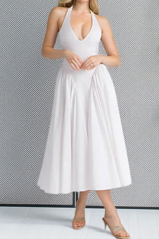 Halter Solid Bodycon Backless Party Dress - Image 2