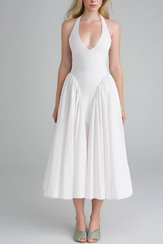 Halter Solid Bodycon Backless Party Dress - Image 3