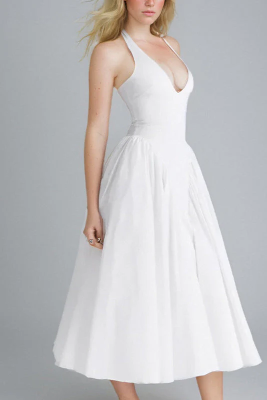 Halter Solid Bodycon Backless Party Dress - Image 5