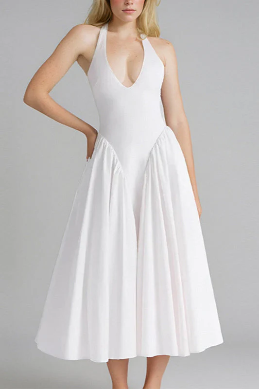Halter Solid Bodycon Backless Party Dress - Image 6